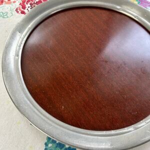 Vintage Pewter & Formica Round Art Deco Cocktail Tray 11.5” Diameter
